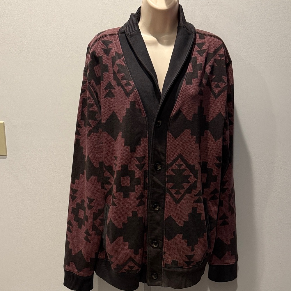 Arizona Jean Company Black and Burgundy Cardigan Navajo Men Size XL Y2K